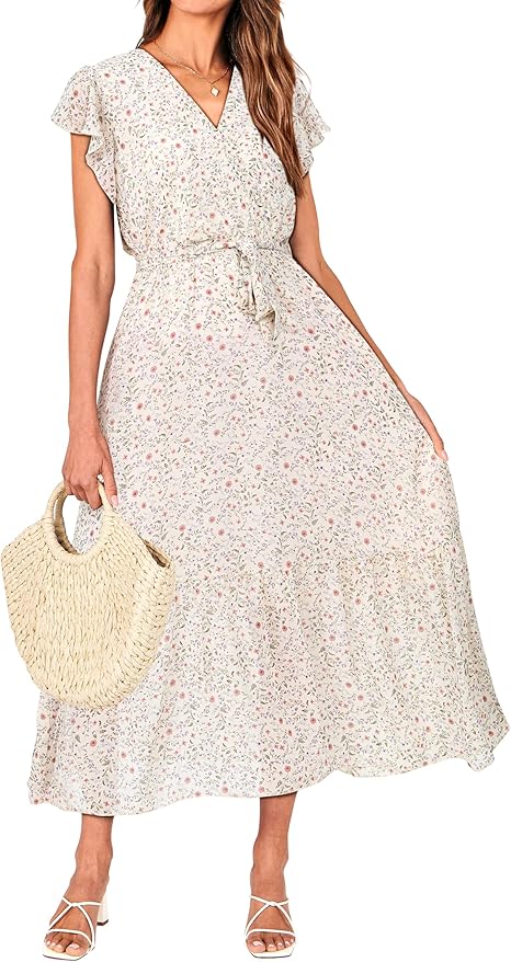 sachin and babi light blue dress Plus Size Women's Floral Print Ruffle Trim V Neck Midi Dress, Casual Summer  Flowy Swing Dress : Target