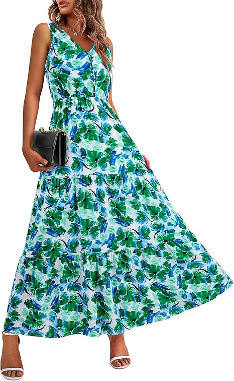 Women Summer Dresses Casual Sleeveless Maxi Dresses Cute Floral Long Dress  Wedding Guest Dress