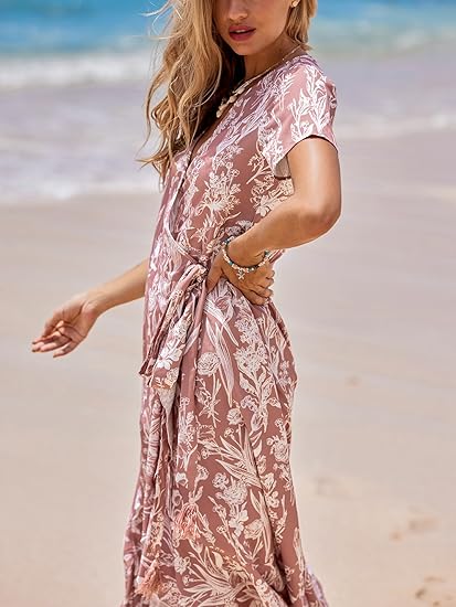 beach maxi wrap slip dress Silk Wrap Slip Maxi Dress main image 1