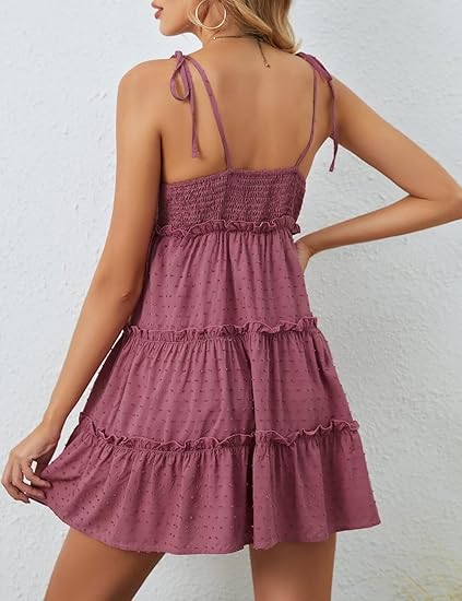 Women's Summer Mini Dress Sleeveless Boho Spaghetti Strap Dresses Casual  Flowy A Line Cami Dress S-XXL