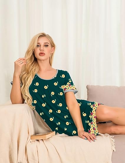House Dresses for Women Moomoo Nightgowns Short Sleeve Mumu Dress Pleated  Night Gowns Lounge Dress S-3XL