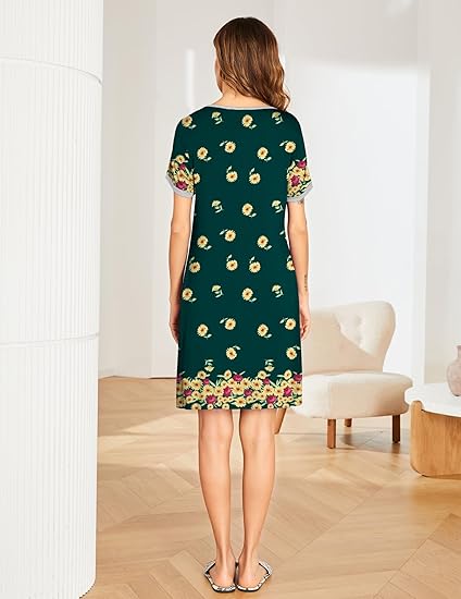House Dresses for Women Moomoo Nightgowns Short Sleeve Mumu Dress Pleated  Night Gowns Lounge Dress S-3XL
